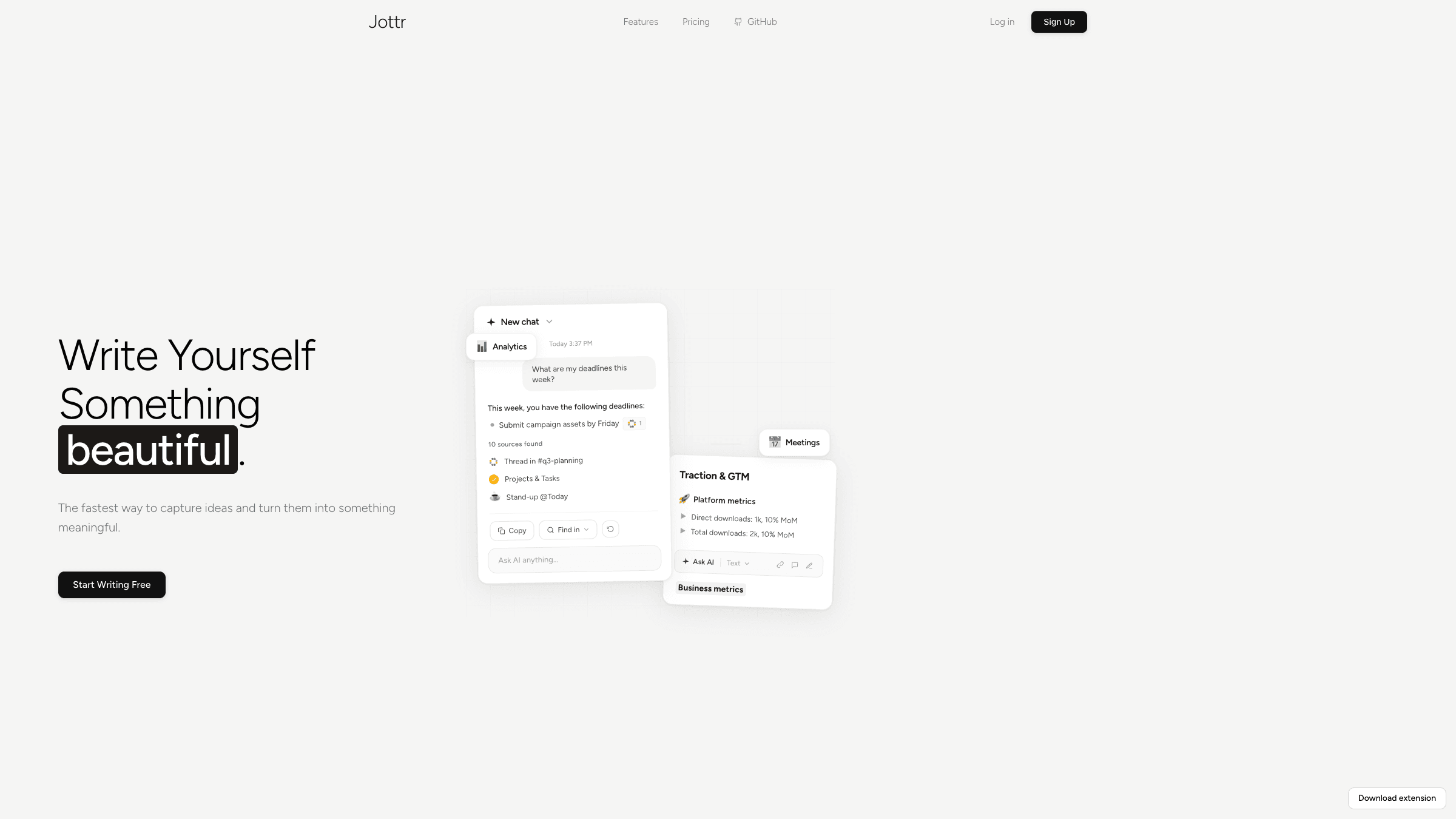 Jottr note-taking app landing page